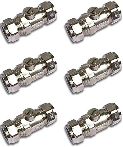 6 Pack Chrome Plated 15mm Full Bore Isolating Isolation Valve Heavy Pattern Compression Joint