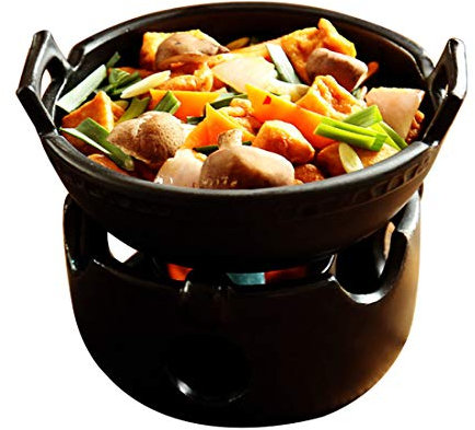 Single Casserole with Stove Mini Ceramic Pot with Heating Base, Evenly Heated, Healthy Cooking Tools, Suitable for Dishes to Keep Warm,Black,750ml