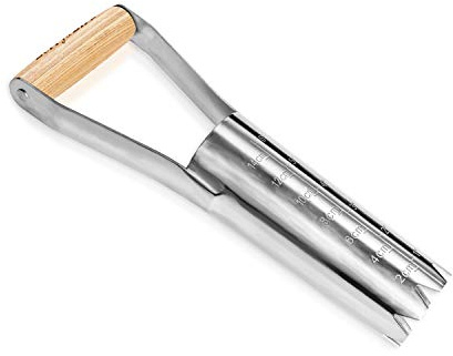 Berry&Bird Garden Bulb Planter with 6 inches Depth Mark, Garden Bulb Transplanter Tool with Wooden Handle, Stainless Steel Soil Release Tool for Transplanting Digging Planting Flowers