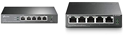 TP-Link ER605 Routeur VPN Omada Gigabit & Switch PoE (TL-SG1005P V2) 5 Ports Gigabit, 4 Ports PoE+, 65W pour Tous Les Ports PoE, Boitier Métal, Installation faciles