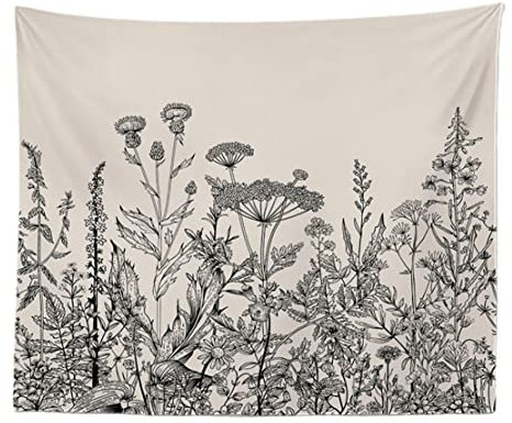 Fullfun Black and White Floral Tapestry Wildflowers Tapestry for Bedroom Botanical Wall Hanging Home Decor HD Printing for Living Room, Bedroom & Dorm 130 cm x 150 cm(50 x 60 inch)