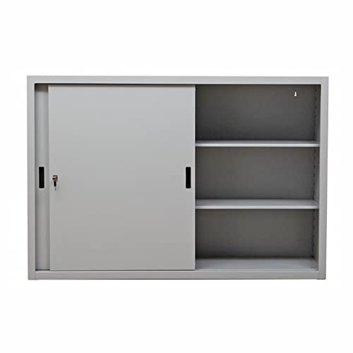 Schrank & Stuhl Aktenschrank | Schiebetürenschrank | Büroschrank mit höhenverstellbaren Fachböden, 109x160x45 cm, Grau