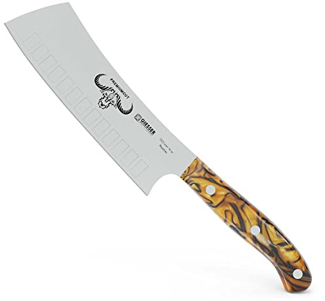 Giesser seit 1776 - Made in Germany - Japanisches Kochmesser 16 cm, Kullenschliff, Spicy Orange, PremiumCut Yochobo No 1, Küchenmesser, Acryl, rot, deutsches Grillmesser scharf, 1925 s wwr 16 so