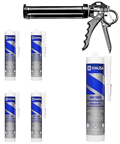 High-Tack colla di montaggio 5 x 290 ml + pressa per cartucce 18:1 estremamente veloce e forte, adesivo ai polimeri MS per interni ed esterni, tutti i materiali, elastico, resistente alle intemperie,