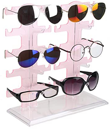 TOMYEUS Brillenhalter 10 Paar Bar Sunglas Display Ständer Rack Movable Plainc Brillenhalter Eyeweacwr Lagerung for den Ladenglasorganisator Sonnenbrillen-Organizer (Color : Pink)