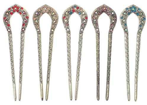 Lurrose 5Pcs Vintage Hair Stick U-Förmiges Strass-Haar-Essstäbchen Antike Haarspange Hanfu-Haarnadeln Retro-Kopf-Accessoire Für Haarstyling-Werkzeug