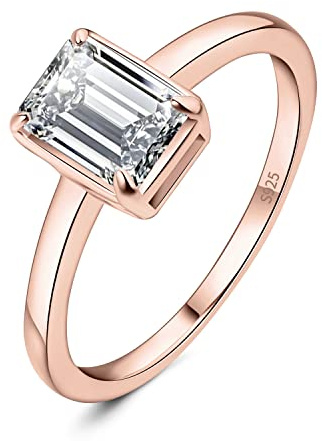 JewelryPalace Klassisch Smaragdschliff 1ct Zirkonia Solitär Promise Ring Damen, Schmuck Set, Verlobungsring Silber 925 mit Stein Frauen, Simulierte Diamant Jubiläum Eheringe Silberringe Rosegold Gold