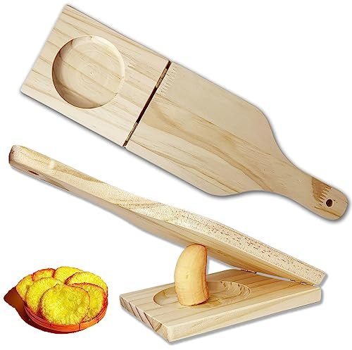 Tostones Presse à plantain en bois Tostonera para Platanos Presse-purée pour bananes frites de 8,3 cm et plantains farcis, 26,7 x 11,4 x 2,5 cm