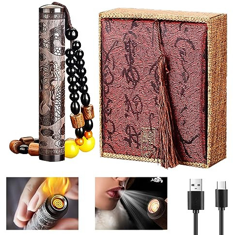 Nizirioo Accendino Elettronico USB Antivento Con Ciondolo Sandalo - Aria Puste Accensione Elettrica - Regalo Creativo per Uomo e Donna