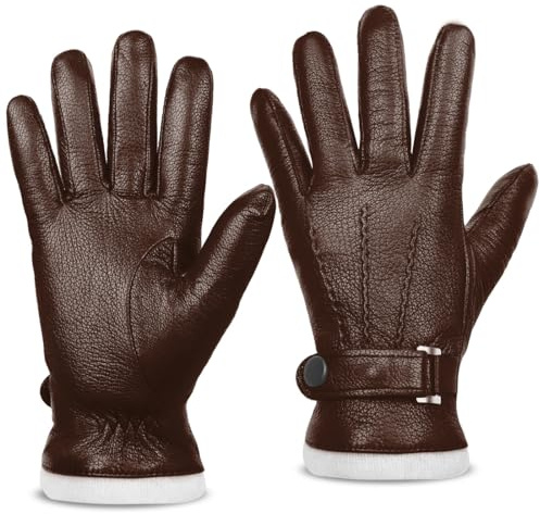 Harssidanzar Herren Winter Lederhandschuhe,Echtleder Warme Kaschmir gefütterte Touchscreen Texting Handschuhe für das Fahren KM051EU,Sattel, Größe L