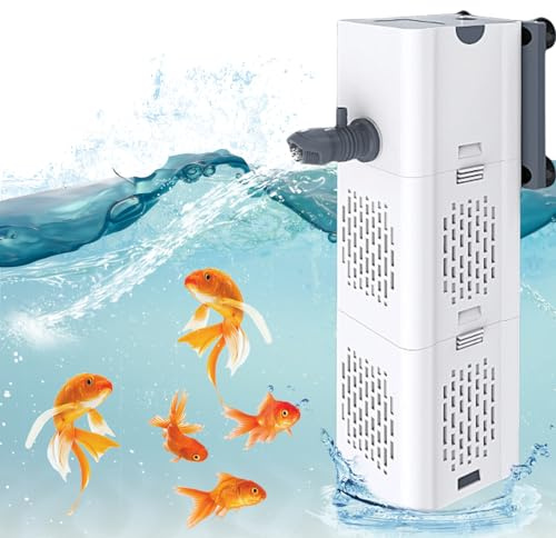 Molbory Akvarium filterpump, liten, 1 000 L/H 15 W, justerbart akvariefilter, tyst akvariefilter för 100 l akvarievattenfilter, fisktankfilter för söt- och havsvatten bassäng