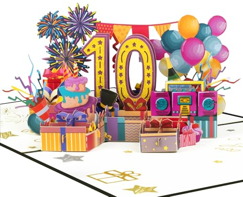 GREETING ART Geburtstagskarte 10 jahre,Karte zum 10. Geburtstag,10. Geburtstagskarten mit Umschlag, 3D Pop Up Karte 10 Geburtstag,Happy Birthday Karte für Kinder,Mädchen Junge