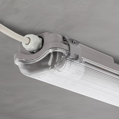 LED Universum Feuchtraumleuchte 120cm IP65 inklusive zwei T8 LED-Röhren 36W 4320 Lumen - 6500K tageslichtweiß - verknüpfbar - Kellerleuchte Nassraumleuchte Feuchtraumwanne L1276xB94xH58mm
