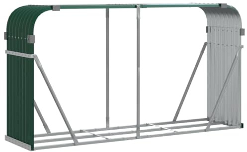 vidaXL Vedställ grön 234x45x100 cm galvaniserat stål, vedhylla, ved förvaring, vedförvaring, vedhyllor, vedställ metall