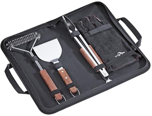 KÜCHENPROFI BBQ-Set Texas 4-TLG., Grillzange, Wender, Bürste, Handschuh | Grillbesteck-Set, für Garten, Terrasse und Camping, inklusive schwarzer Nylontasche, übersichtlich verstaut