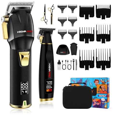 HIENA PRO Profi Haarschneidemaschine für Herren Haarschneider Kit, Haarschneider Professionelles Haarschneide-Set, Barttrimmer, Haartrimmer Kit, Akku-Friseur (Schwarz)