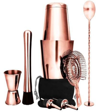 Coctelera Kit Cocktail Kit Coctelera Boston de Acero Inoxidable con coctelera Inferior, Vaso coctelera Cocktail Shaker (Color : Rose Gold, Size : 750ml)