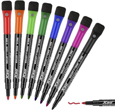 ABEIER Whiteboard Marker (8 Stück), 8 Farben Boardmarker mit Schwamm, Magnetische Whiteboard Stifte, Dry Erase Marker, runde Spitze 1-2mm, Ideal für Zuhause, Schule, Büro