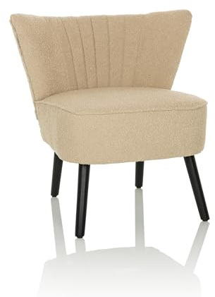 hjh LIVING Bequemer Polstersessel MANISO Teddy-Stoff Beige, Loungesessel Cocktailsessel gepolstert mit schwarzen Holzbeinen
