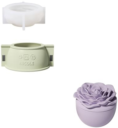 BOOWAN NICOLE Rose Blume Kerzengefäße mit Deckel Beton Silikonformen & 70ML Kerzen Nachfüll Silikonformen,- Kerzenständer Gips Gießformen für Kerzenherstellung Handwerk (SH1075)