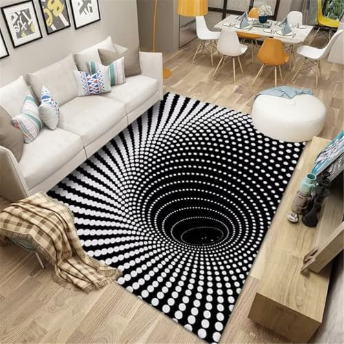 RUGMRZ Kurzflor Teppich Waschbare Schwarz und weiß 3D rundes geometrisches Design Schlafzimmer verschleißfest Webteppich 50X80CM