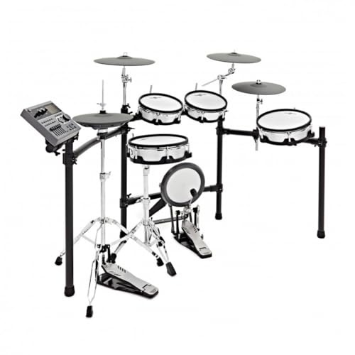 Gear4music DD800 Electronic Drum Kit mit Hi-hat, Snare Ständer und Kick | Neunteiliges Set mit Dual-Zone-Mesh-Pads, Drei-Zonen-Ride-Becken, Physische Hi-Hat- und Snare-Ständer, 500 Sounds, TFT