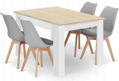 NMK HOME Essgruppe Rechteckig Tisch Holz Stabil Graue Stühlen 120x80 cm
