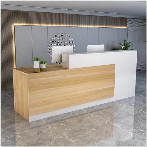 Empfangstresen, Empfangstresen mit abschließbaren Schubladen, moderner Verkaufstresen, Empfangstisch mit Computertisch aus Holz, for Kassenbüro/Schönheitssalon/Lobby(Wood-right high,160x60x100cm)