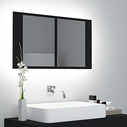 Iiaky LED-Spiegelschrank Schwarz 80x12x45 cm Acryl Spiegelschrank Bad Mit Beleuchtung Badezimmer Spiegelschrank Badezimmerspiegel Schrank