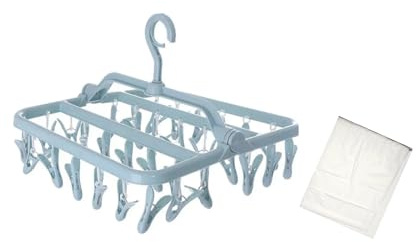 Cutely 2&2 Peg hanger (32) for washing line. Air dryer. Foldable sock drying rack doubles as a portable clothes dryer for underwear, baby clothes. Windproof small clothes airer (BLUE)
