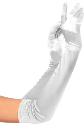 Long Evening Satin Gloves - Bridal Fancy Dress Gloves Wedding Prom Opera Elbow Gloves 1920s Style for Women (White)
