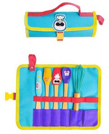 Chefclub Kids – Set Mini Utensilios de Cocina para Niños – Estuche con Batidor, Espátula, Cuchara, Lengua y Brocha – Materiales sin BPA – Aprendizaje Divertido – Desde 4 Años