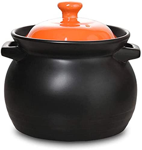 CRBUDY Cazuela De Terracota Cazuela De Cerámica Olla De Barro Olla De Barro Arcilla Negra con Tapa Resistencia A Altas Temperaturas.-3L