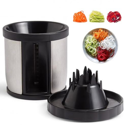 Piralizador De Verduras Manual,Espaguetis Calabacin Maquina,Espiralizador Manual Esparguete Abóbora Máquina,Cortador De Patatas Spiralizer 2 En 1 Para Espaguetis De Calabacín, Zanahorias, Pepinos