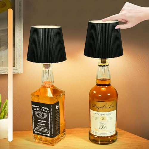 TechKen LED Flaschenlampe 2 Stück - IP54 Wassergeschützt, 5200mAh Akku, Touch-Dimmer (3 Lichtfarben) - Kabellose Lampe für Weinflasche/Whisky Flasche, Ideal für Restaurant/Bar/Gartenparty/Innen Außen