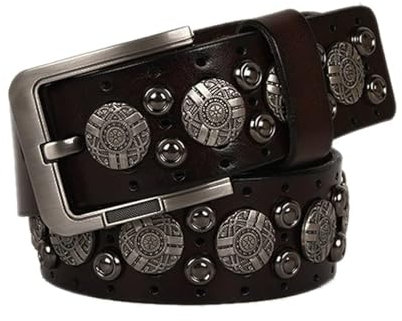 ZONABSQQ Haltbarer Gürtel Echtes Rindsleder Gürtel Männer Motorrad Heavy Metal Niet Punk Luxus Gürtel Reversible Erweiterte Cowboy Gürtel Dick Modeaccessoire