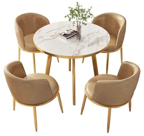 Rundes Besprechungstisch-Set mit 4 Stühlen, Büromöbel, für Empfangsraum oder Wohnzimmer, platzsparendes Design, Braun