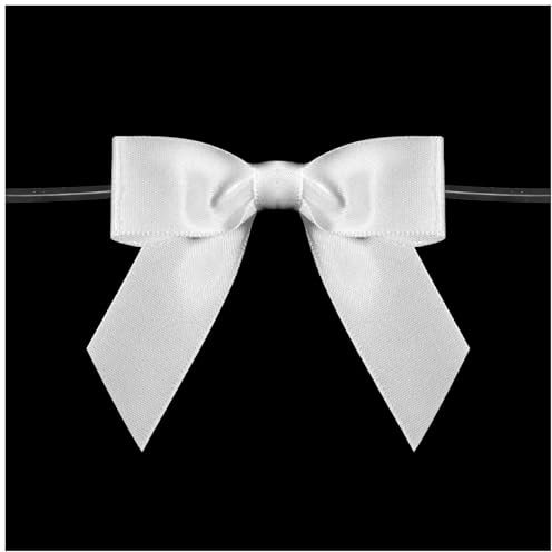 Oruola 50 Stück Weiße Schleife,Weisse Schleifen,Satinschleifen Weiß Schleifen Kommunion,Dekorative Schleife & Bänder zum Geschenkverpackung für Hochzeit Geburtstag Weihnachten(15×9cm)