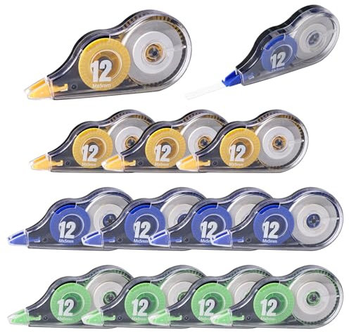 12er korrekturbänder set, 5 mm x 12 m korrekturroller maus, korrekturmaus roller tragbares korrekturband, Mini correction tape mit Schutzkappe Schreibwaren, für Schüler, Lehrer, Schulsachen, Büro