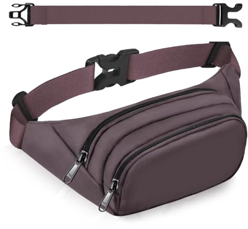 Sac banane à 4 poches pour femme avec ceinture prolongée de 35 cm - Sac banane pour homme et homme - Grande capacité - Étanche - Pour iPad Mini et iPhone 12 Pro Max, marron, L, sport