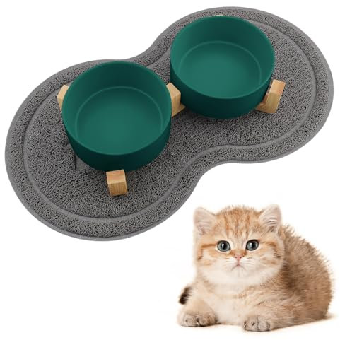 Zosenyer Ciotole per Gatti, Ciotola Ceramica Gatto con Staffa 400ML, Distributore per cibo con 2 Ciotole, Adatto a Gatti di Tutte le Dimensioni e Cuccioli (Verde)
