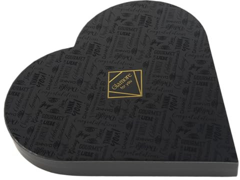 Geschenkverpackung Herz Graupappe schwarz‑gold mit Spotlack 1Stk | Edle Graupappe mit schwarz‑goldenem Spotlack, zweiteiliges Herzdesign für stilvolle Geschenkpräsentation