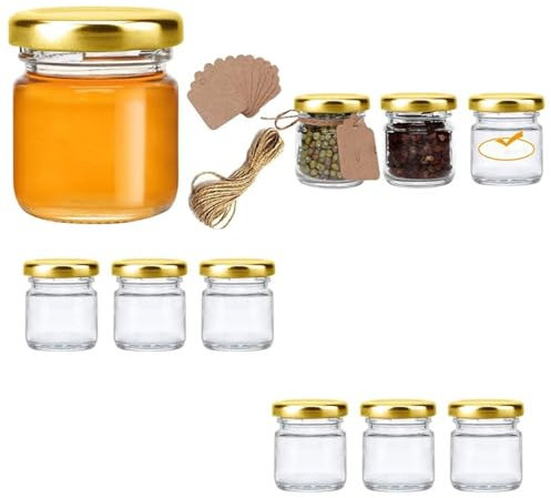 LVYUDS Mariage Cadeaux Distributeur de Miel avec Tags Ficelle 50ml Distributeur Sirop Sceau Conservation Fraîcheur, Pot a Miel pour Bonbons Céréales Noix Thé Fête Anniversaire(Gold,50ML_10PCS)