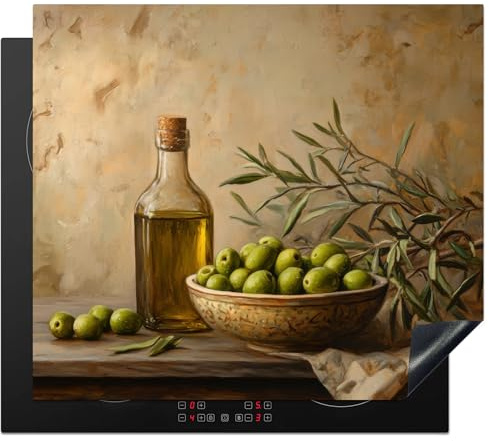 KitchenYeah© Protège Plaque Induction Deco Cuisine Accessoire Pratique | 58x51 cm - Protection De Vitroceramique Kitchen Gadget Olives - Nature Morte - Vintage