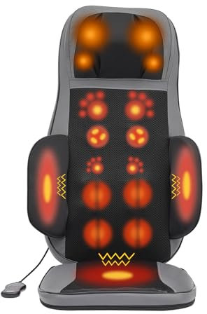RjcdOPL Sedile massaggiante con riscaldamento, rilassamento muscolare per collo e schiena, funzioni multiple (massaggio/impasto/compressione calda), velocità regolabile (grigio)