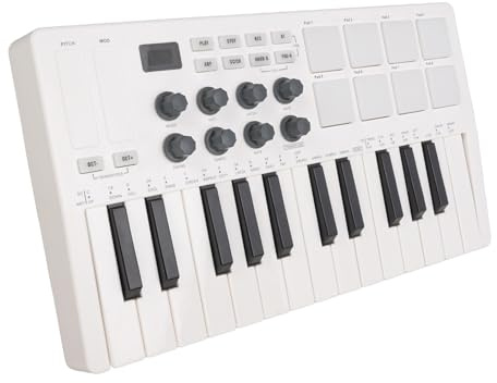 25 Taste USB MIDI -Tastatur -Controller mit 8 Backbeleuchtung Drum Pads, 2.000 MAH -MIDI -Tastatur mit 8 Knöpfen, Musikproduktionssoftware