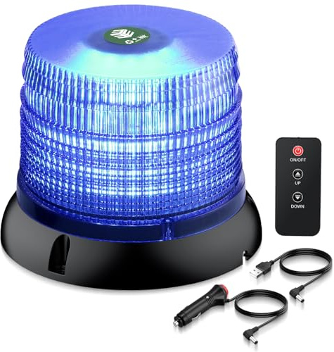 EYPINS Rundumleuchte Akku mit Fernbedienung, 12V 24V Warnleuchte Auto, 6 Blitzmuster aufladbare LED Rundumleuchte mit Magnet-Saugnapf, Warnlicht Warnleuchte für Traktor KFZ LKW SUV| Blau