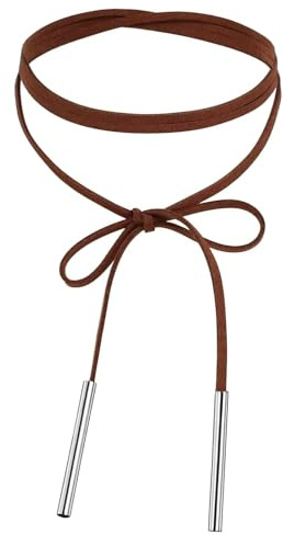 AMDXD Choker Halsband, Band Halskette Verstellbare Halsband Damen Schmuck, Silber Dunkel Braun, 136CM