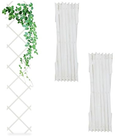 Relaxdays Grigliato in Legno per Rampicanti, 180x30 cm, Set 3 Tralicci Allungabili Piante da Giardino e Balcone, Bianco