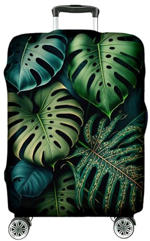 Ferocity resväska överdrag, elastiskt överdrag för resväska, tvättbart, skyddande fodral för resväska, liten S, medium M eller stor L, blommiga och djurdesigner [083], Monstera grön, M, Resväska